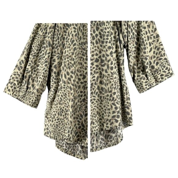 D & Co Womens 1X Green Animal Print Button-Down Blouse 3/4 Tab Sleeves L - Picture 7 of 10